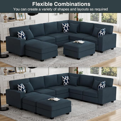 Legend Vansen Oversized Modular Sectional Sofa,U/L‑Shaped Reversible Couch with Ottoman,Deep Seat Plush Polyester Sofa for Living Room,8‑Seater,Charcoal