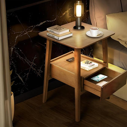 JIKUGO Nightstand Mid Century Modern and Drawers Display Cabinet for Bedroom Bamboo Bedside Tables 21.9x15.8x14.2in Night Stands Bed Side Table Bamboo