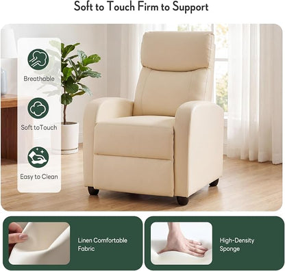 Recliner Chair, Recliner Sofa Fabric for Adults, Recliners Home Theater Seating with Lumbar Support, Reclining Sofa Chair for Living Room, Beige