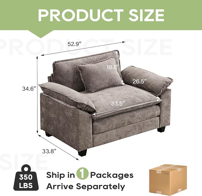 Oprisen Modular Sectional Sofa, Comfy Cloud Couch Sectional Sofa, Chenille Sofa Sleeper Deep Seat Sofa with Throw Pillows for Living Room (Light Gray, 53"- Single Seat)