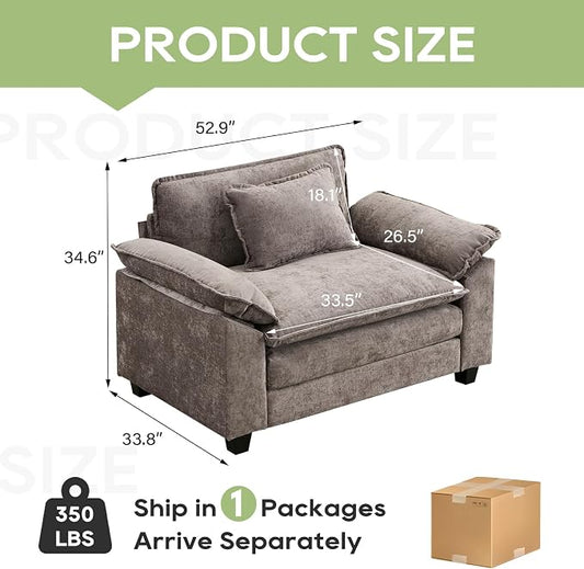 Oprisen Modular Sectional Sofa, Comfy Cloud Couch Sectional Sofa, Chenille Sofa Sleeper Deep Seat Sofa with Throw Pillows for Living Room (Light Gray, 53"- Single Seat)