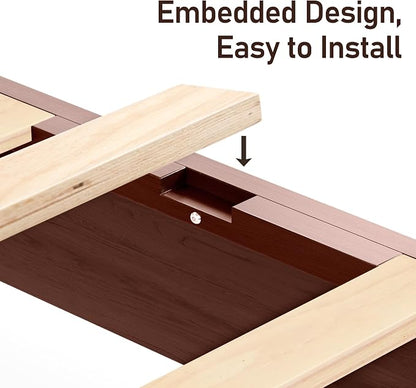 Lifezone King Bed Frame with Headboard, Solid Wood Bed Frame King Size with Charging Station & RGB LED, Wood Slats Support, Noise-Free, Sturdy Structure, Easy Assembly, Mahogany