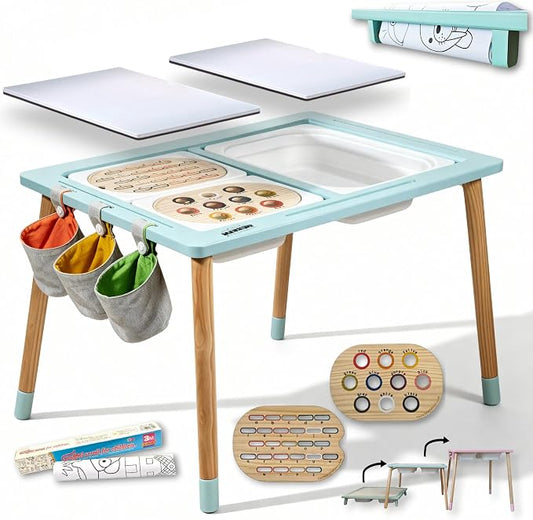 Sensory Table for Toddlers Wooden Montessori Adjustable Activity Table | Toddlers sensory table · adjustable height · 3 bins · Montessori play · activity table · 3 storage bags