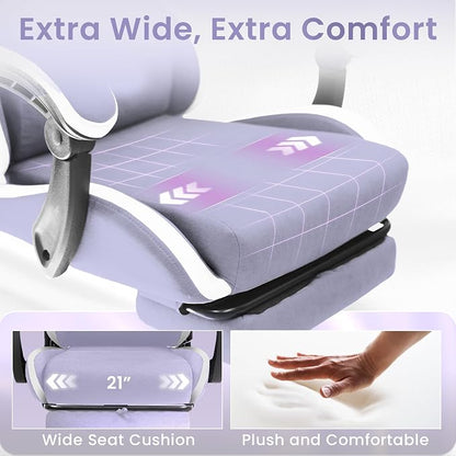 N-GEN GAMING Video Gaming Chair with Footrest Lumbar Support for Home Office High Back Recliner Height Adjustable Ergonomic Comfy Fabric Computer Desk Chair (Purple)