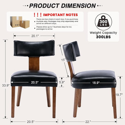 HNY Mid Century Modern Dining Chairs Set of 2, Farmhouse PU Leather Upholstered Accent Chair Curved Backrest Kitchen Chairs, with Hardwood Frame, Black