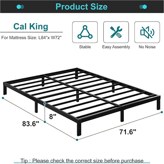Maenizi 8 Inch Cal King Bed Frame No Box Spring Needed, Heavy Duty California King Metal Platform Support Up to 3000 lbs with Steel Slat, Easy Assembly, Noise Free, Black