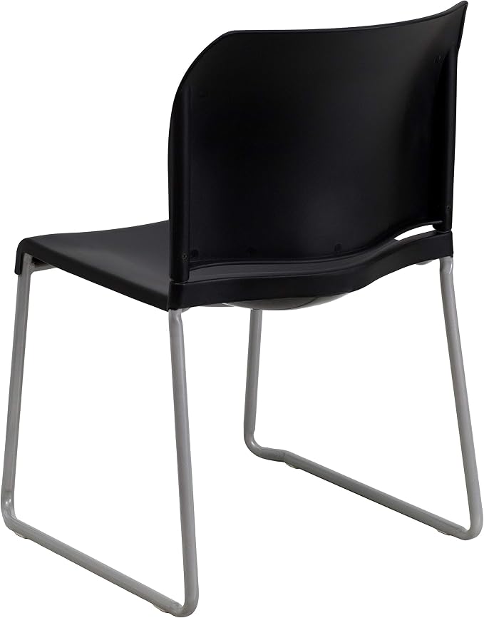Flash Furniture Hercules Series Contoured Stacking Chairs for Waiting Rooms and Offices, Ergonomic Lobby Chairs with Curved Back, Set of 5, Black