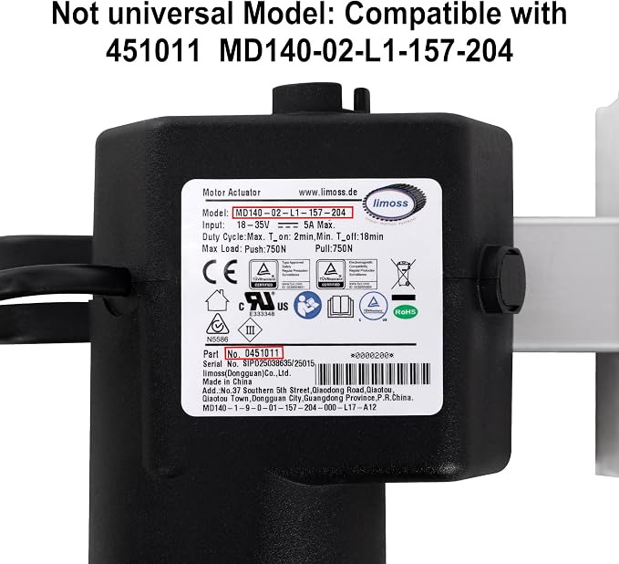 Fromann Limoss 451011 Motor (MD140-02-L1-157-204) Actuator Replacement Kit with Power Supply, Cables and Switch Control for Recliner Sofa Chair