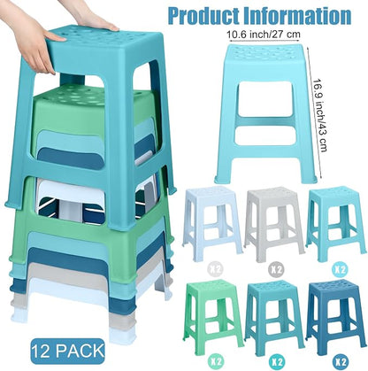 TURSTIN 12 Pack Plastic Stools 16.9 Inch Nesting Stools 6 Color Portable Backless Bar Stool Flexible Seating Chairs for Classroom Office Home