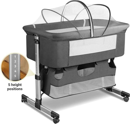 Soobaby Baby Crib Bassinet Bedside Crib Adjustable Portable Bed for Infant,co Sleeping Newborn Must Have Bed (006-Grey)