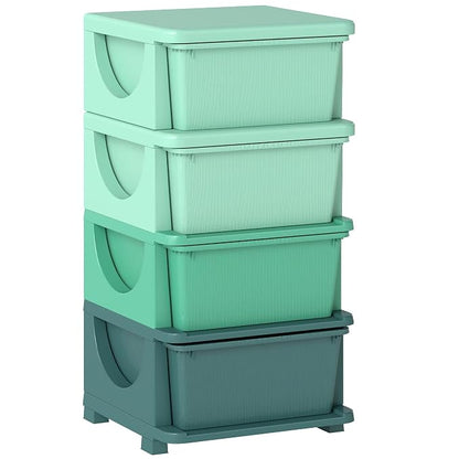 Qaba 4 Drawers Kids Storage Unit, 4 Tier Stackable Toy Organizers and Storage Chest for Bedroom, Nursery, Playroom, Living Room, Boys, Girls, Toddlers, Green