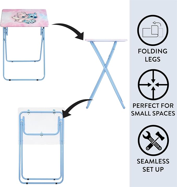 Disney Stitch Folding Tray Table,Portable Snack & Laptop Table, Compact Space-Saving Design for Kids & Teens, Lightweight Indoor Table for Bedroom, Dorm, or Playroom