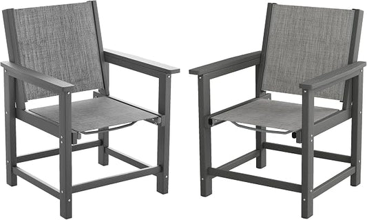 UDPATIO HDPE Dining Chair Set of 2, Heavy Duty Extra-Wide Outdoor Chairs with 360 lb Load Capacity, Easy to Assembly, All-Weather Seating for Patio, Pool, Garden, Backyard,Light-Grey