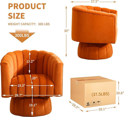 Swivel Accent Barrel Chair, Cute Comfy Small Round 360° Arm Chair, Velvet Sofa Club Reading Chair for Living Room, Bedroom, Office, Orange