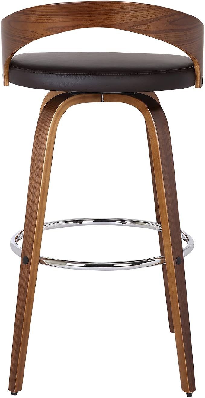 Armen Living Sonia 30" Bar Height Swivel Brown Faux Leather and Walnut Wood Bar Stool - Set of 4