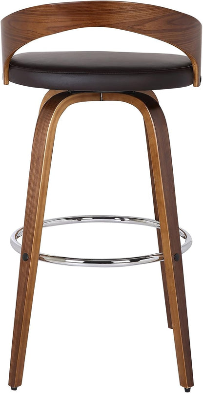 Armen Living Sonia 30" Bar Height Swivel Brown Faux Leather and Walnut Wood Bar Stool - Set of 4