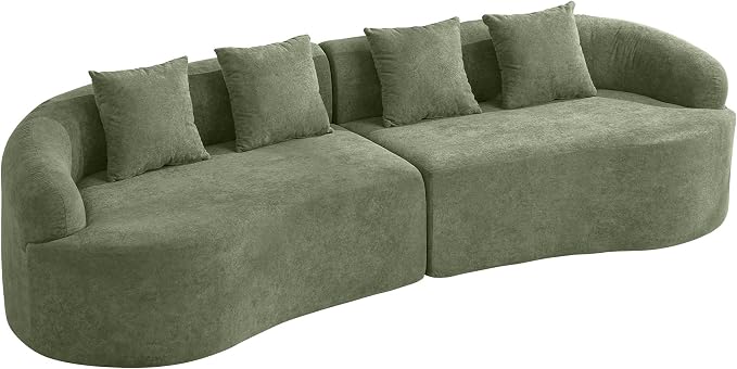 110.2" Curved Boneless Couch, Oversized Cloud Sofa with 4 Pillows, Modern 4 Seater Modular Sectional Sofa, Boneless Sectional Couches for Living Room, Curved Foam Couch, Green