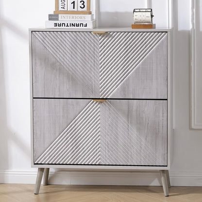 oakvivo Shoe Cabinet with 2 Flip Drawers, Freestanding Shoe Organizer with 4 Wooden feet, Modern Shoes Storage Cabinet for Entryway, Hidden Narrow Shoe Rack Cabinet for Foyer, Hallway, Mudroom, Grey