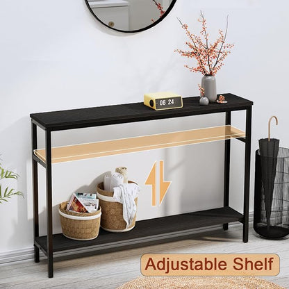 Timberer Narrow Console Table, 47 Inch Sofa Table with Adjustable Shelf, 2-Tier Long Skinny Table for Hallway, Entryway, Living Room, Foyer, Black