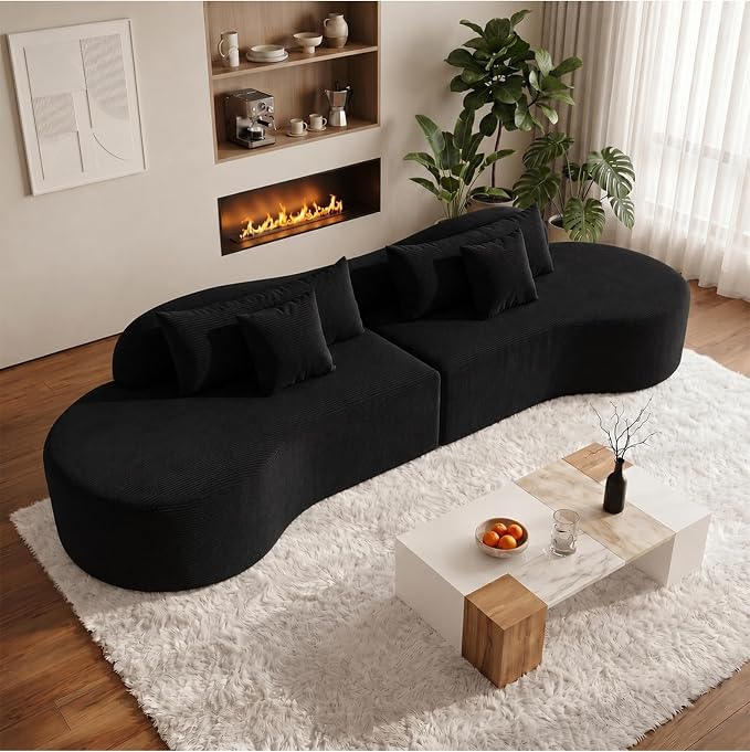Oversized Modern Curved Cloud Couch Sectional, Boneless Compression Sofa, Modular Sectional Couches, High Density Foam Deep seat Couch with Pillows, Corduroy Sofa for Living Room Office