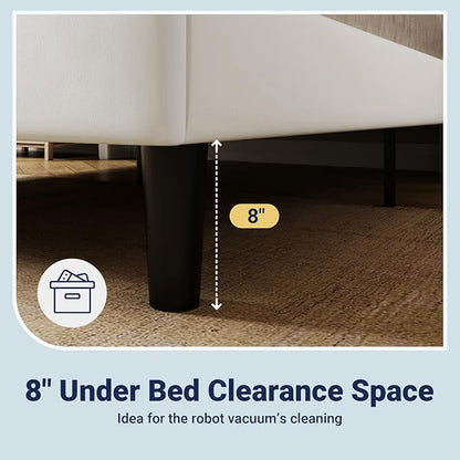 Allewie King Size Platform Bed Frame with Velvet Upholstered Wingback Headboard, No Box Spring Needed, Under Bed Storage Space, Strong Wooden Slats, Modern Mattress Foundation, Easy Assembly, White