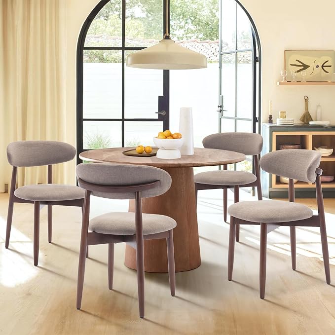 COLAMY Wooden Dining Chairs Set of 2, Modern Fabric Upholstered Dining Room Chair, Farmhouse Kitchen Chair with Foot Pegs, Camel