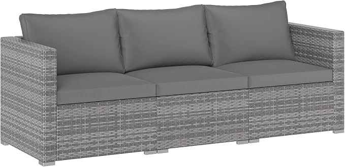 Tangkula 3 Seat Outdoor Wicker Sofa Set, Modular PE Rattan Patio Cushioned Sectional Couch Set, Outside Furniture Set for Deck, Backyard, Porch, Garden & Poolside (Grey)