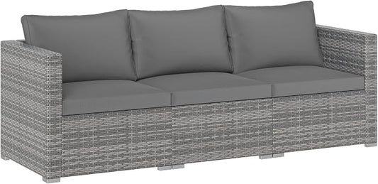 Tangkula 3 Seat Outdoor Wicker Sofa Set, Modular PE Rattan Patio Cushioned Sectional Couch Set, Outside Furniture Set for Deck, Backyard, Porch, Garden & Poolside (Grey)
