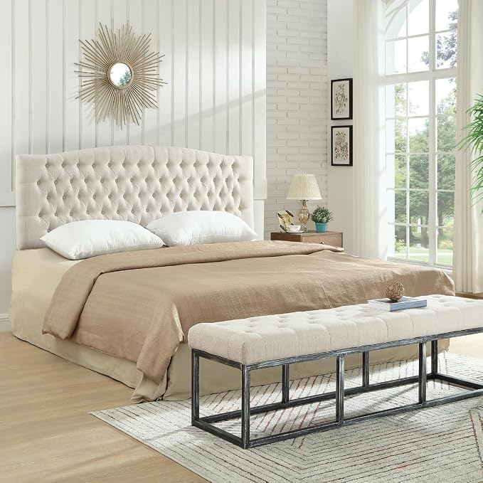 24KF Upholstered Tufted Button Linen Wall Mounted Headboard,Comfortable Fashional Headboard King/CA King Size, 6055-K-Ivory