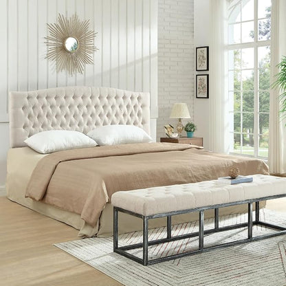 24KF Upholstered Tufted Button Linen Wall Mounted Headboard,Comfortable Fashional Headboard King/CA King Size, 6055-K-Ivory