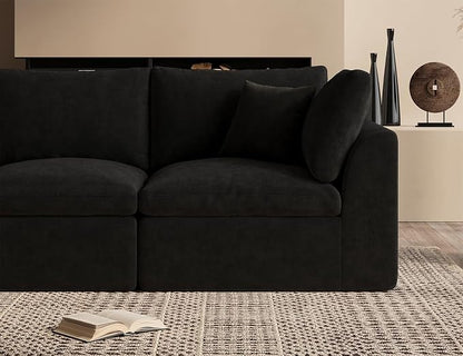 ohllob 110" Cloud Sectional Couches for Living Room, Boneless L-Shape Couch with Ottoman, 3 Seater Modular Sectional Sofa, Black
