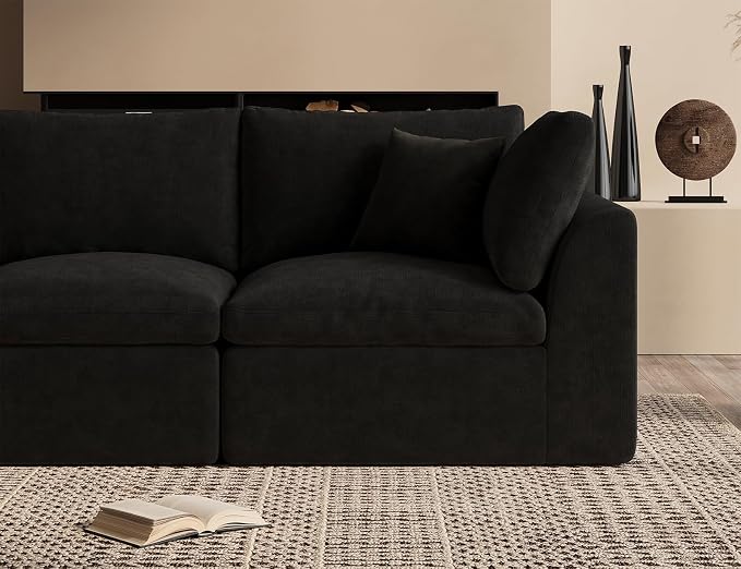 ohllob Oversized Sectional Couches for Living Room, Cloud Boneless Couch, 7 Seater Large Modular Sectional Sofa, Black