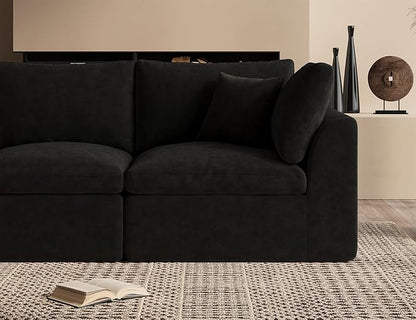 ohllob 110" U Shaped Couch, Cloud Sectional Couches for Living Room, Boneless Couch with Ottoman, 3 Seater Modular Sectional Sofa, Black
