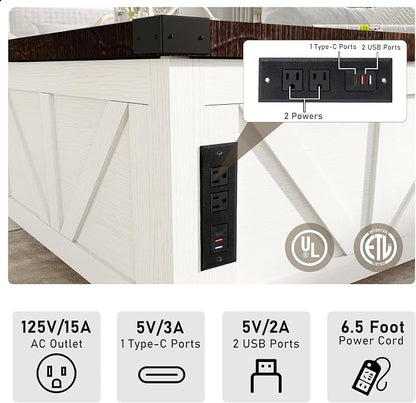 jimeimen Farmhouse Lift Top Coffee Table with Storage, Wood Square Center Table with Charging Station&USB Port, Living Room Table w/Large Hidden Space, for Living Room, Bedroom, Home Office, White