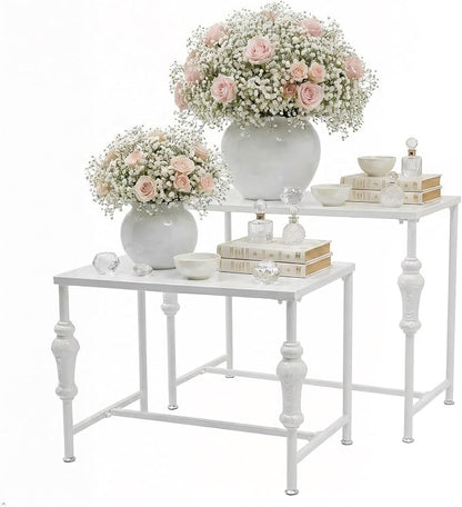 Retail Display Tables White Boutique Nesting Tables | 2 Piece Set, Vintage Display Table, Clothing Shoes Display Shelf, For Retail Stores, Carbon Steel