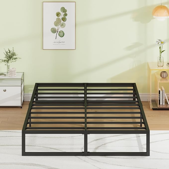 EMODA 12 Inch Full Size Bed Frame Heavy Duty Metal Platform No Box Spring Needed, Easy Assembly Noise Free, Black