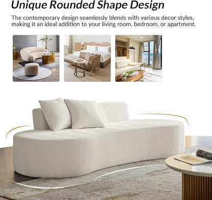 94.5" Boneless Sofa with 2 Pillows, 3 Seater Compressed Foam Sofa with Half Moon Design & Deep Seat, No Assembly Required, Modern Cloud Couch for Living Room, Ivory