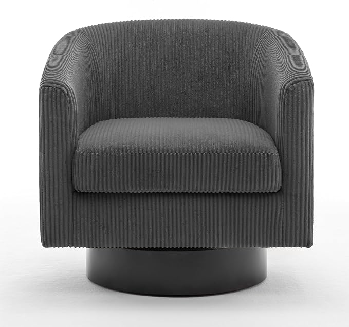 Swivel Accent Chairs Set of 2, Corduroy Barrel Club Chair Upholstered Armchair for Living Room, Round Arm Chair Bedroom Single Sofa Reading Seat - Gray