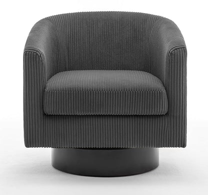 Swivel Accent Chairs Set of 2, Corduroy Barrel Club Chair Upholstered Armchair for Living Room, Round Arm Chair Bedroom Single Sofa Reading Seat - Gray