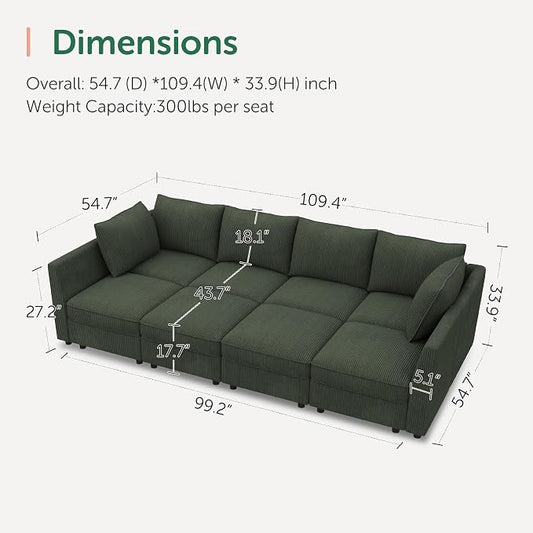 HONBAY Modular Sofa Sectional Sleeper Couch with Storage Seat Reversible Sectional Sleeper Couch Modular Sofa - Green