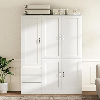 RALGEND Armoire Wardrobe Closet Set of 2, with 3 Drawers and 5 Doors, Wardrobe Cabinet for Bedroom, 70.9" Bedroom Armoire with Hanging Rod, Large Capacity Storage Wardrobe Armoire, White