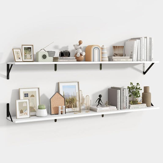 Axeman 55 Inch Floating Shelves | 8 Inch Deep White Wall Shelves Set of 2 | 55" W x 8" D Rustic White Wood Shelves for Bathroom Kitchen Living Room