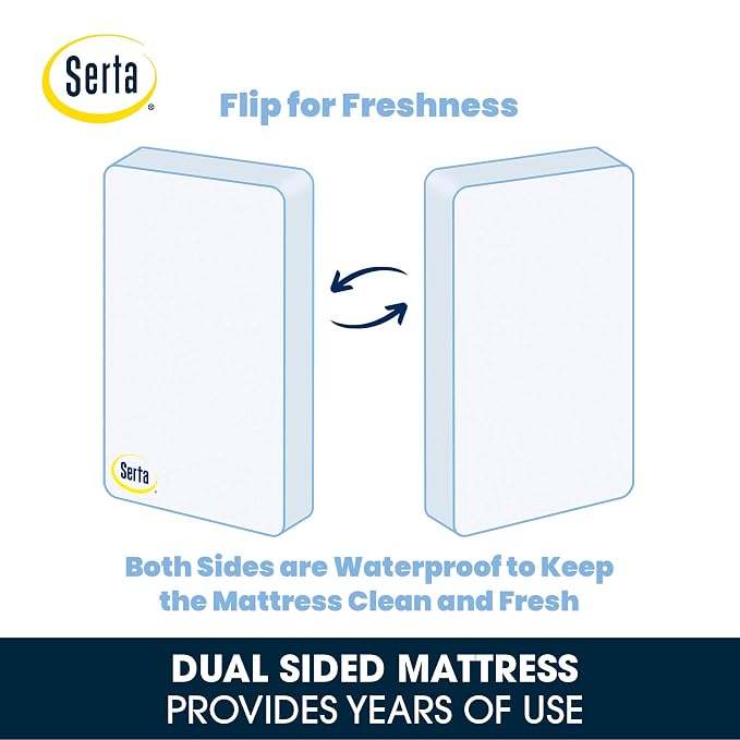 Delta Children Abby Convertible Crib 'N' Changer, Bianca + Serta Perfect Slumber Dual Sided Recycled Fiber Core Crib and Toddler Mattress (Bundle)