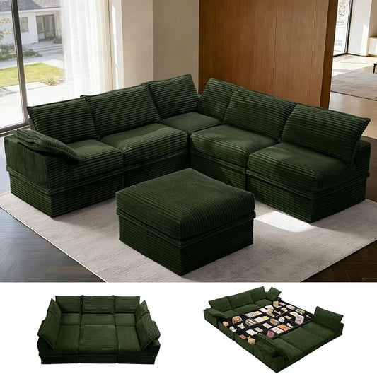 Upgrade Boneless Couch with Storage, Extra Deep&High Seat Modular Sectional Sofa 5 Seater U Shaped Couch with Ottoman, Tool-Free Assembly Sectional Couches for Living Room