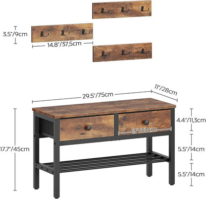 YATINEY Hall Tree with Bench and Shoe Storage, Entryway Bench with Coat Rack, 4-in-1 Coat Rack Shoe Bench, Multifunctional, for Front Door, Hallway, Foyer, Rustic Brown and Black MT05BR