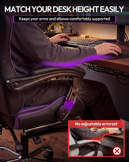 Dowinx Ergonomic Gaming Chair with Footrest & Massage Lumbar, 2D-Linkage Armrests for Computer Chair 330lbs with Headrest Pillow for Office, Home, Streaming and Long Gaming Sessions, Fabric Purple