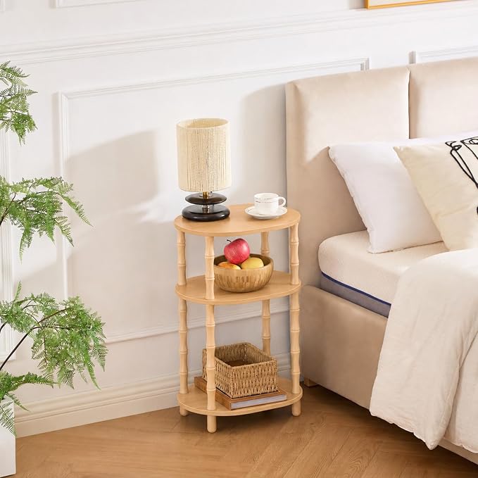 Side Table, 3-Tier Oval Accent Small End Table, Modern Oval Nightstand Accent Table for Small Space, Bedrooms, Living Room, Easy to Assemble, Natural