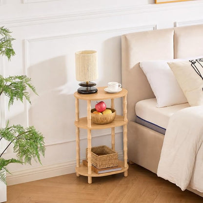 Side Table, 3-Tier Oval Accent Small End Table, Modern Oval Nightstand Accent Table for Small Space, Bedrooms, Living Room, Easy to Assemble, Natural