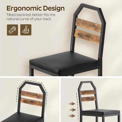 YATINEY Dining Chairs, Kitchen Chairs with Back Support, Upholstered Seat and Metal Legs, for Kitchen, Living Room, Rustic Brown and Black CY02L4BR