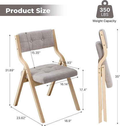 6-Pack Folding Dining Chairs with Cushion,Padded Foldable Dining Chairs,Portable Wooden Folding Chairs with Tufted Buttons Seat for Dining Rooms Kitchen Wedding and Party Indoor Lightgrey